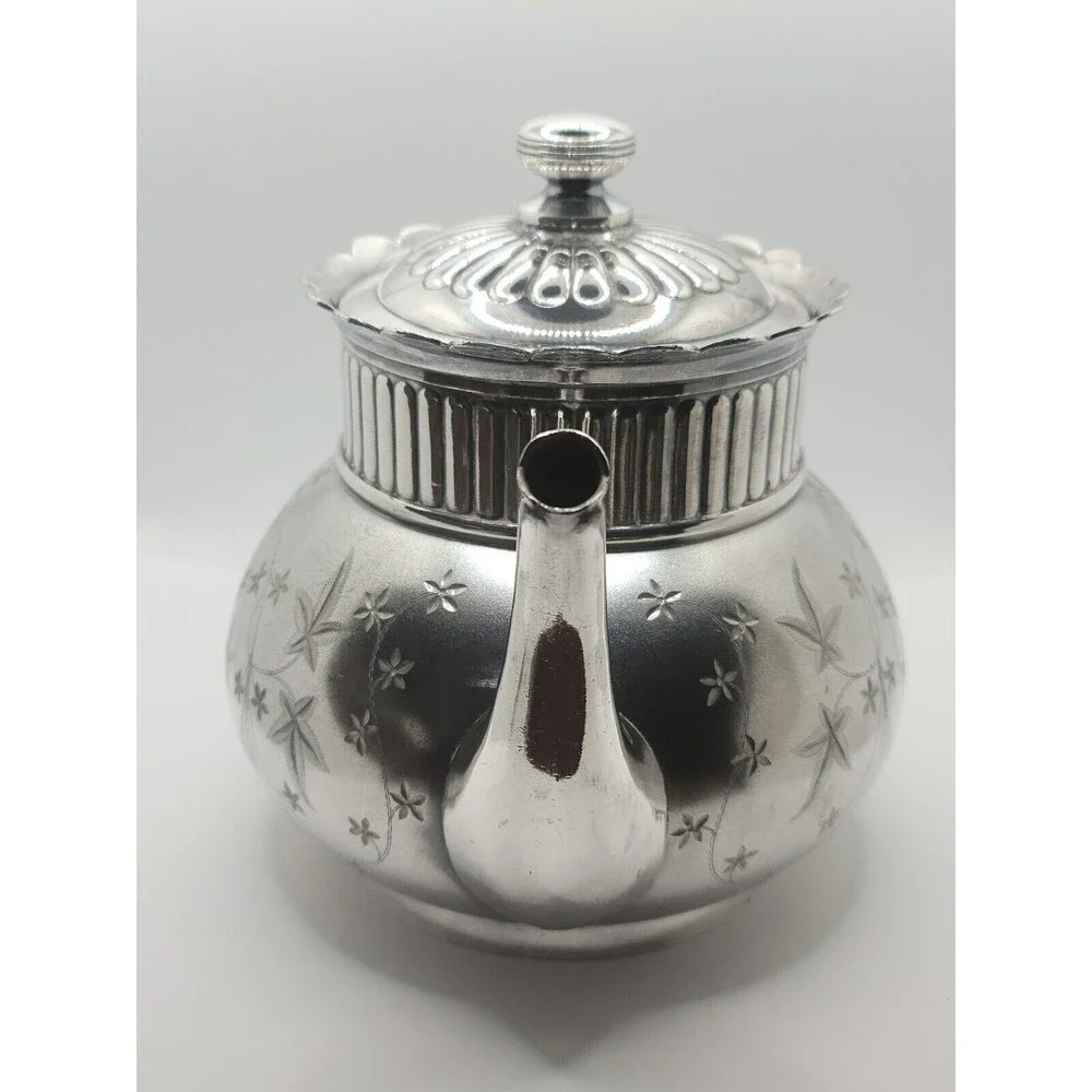 ANTIQUE Victorian FLORAL TEA POT Quadruple Plate Silver PAIRPOINT MFG CO